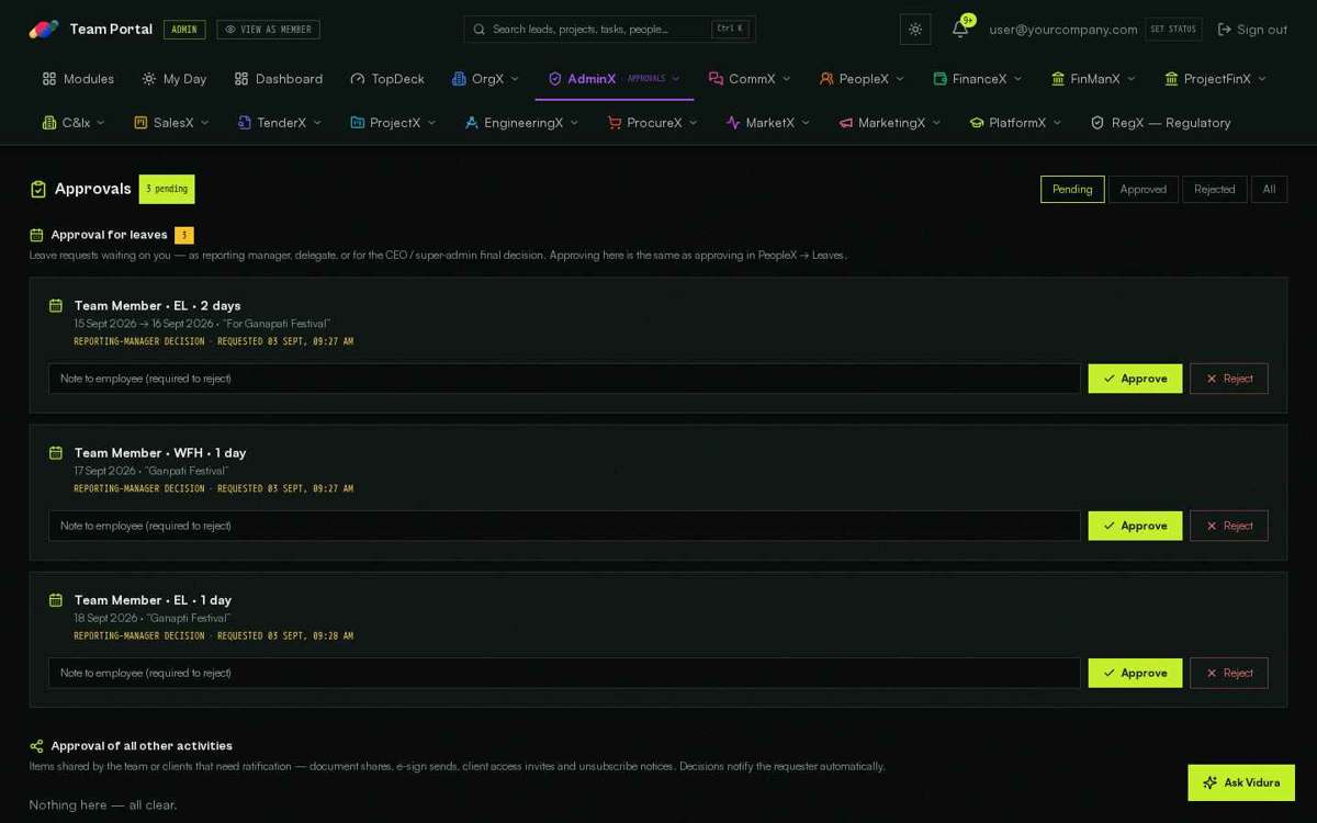 Approvals — full screen