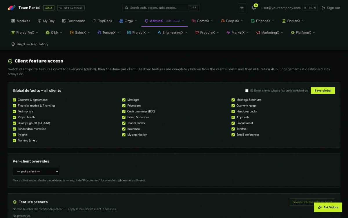 Client Access — full screen