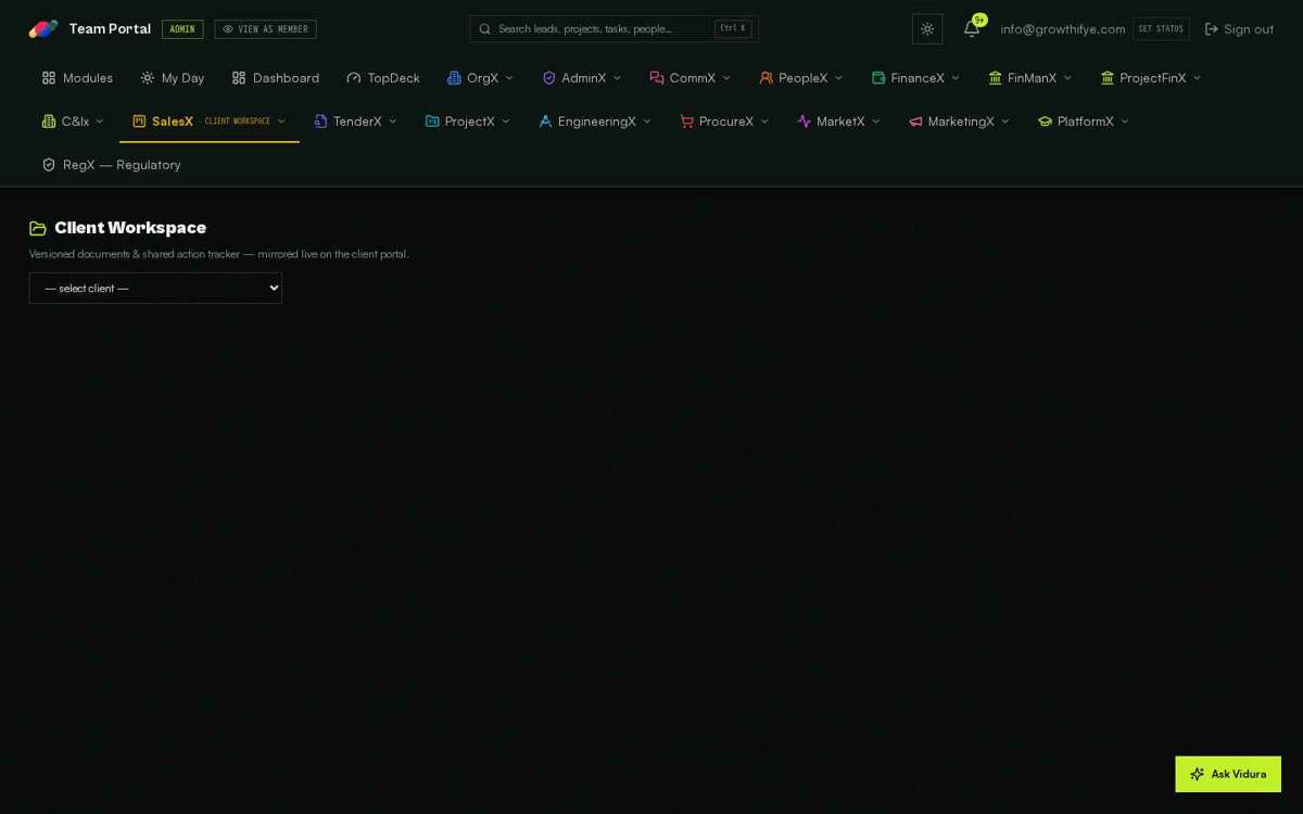 Client Workspace — full screen