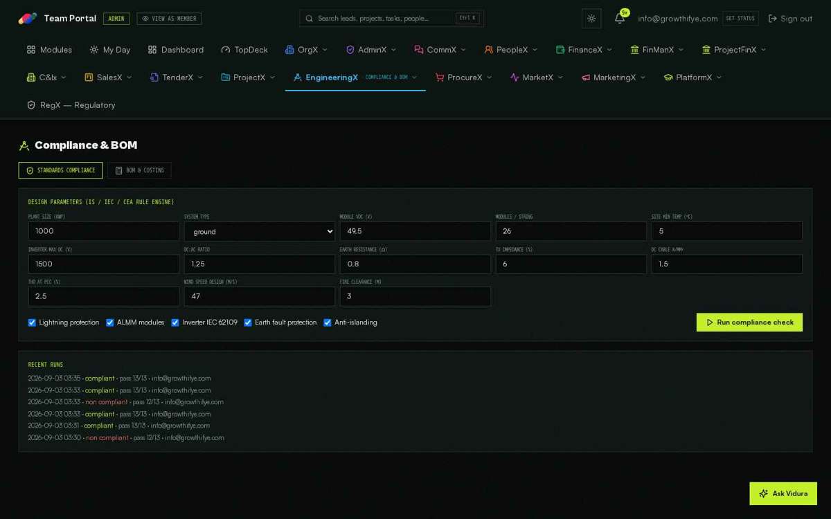 Compliance & BOM — full screen
