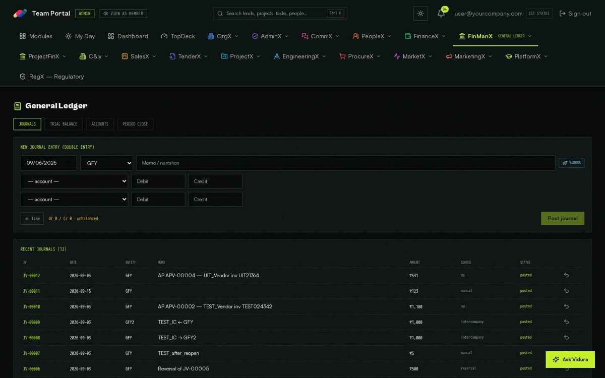 General Ledger — full screen