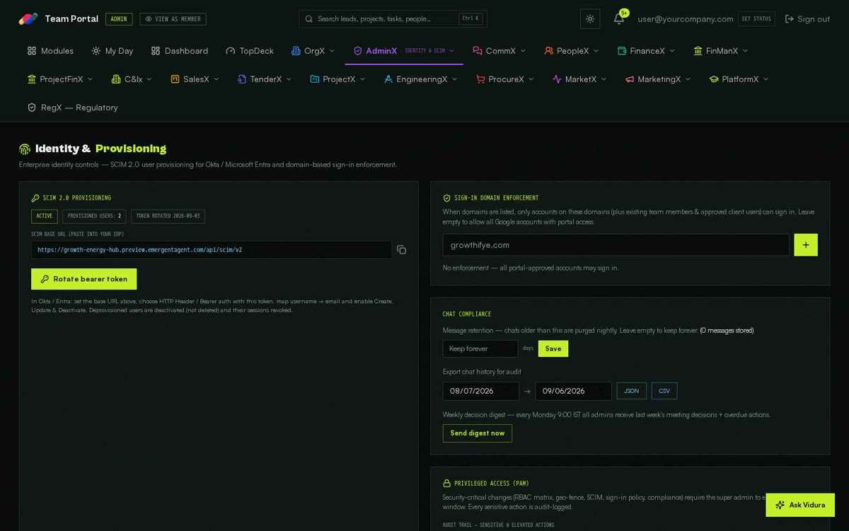 Identity & SCIM — full screen