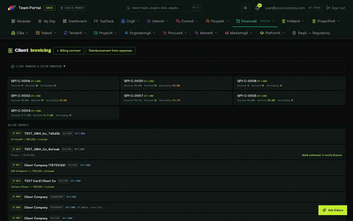 Invoicing — full screen