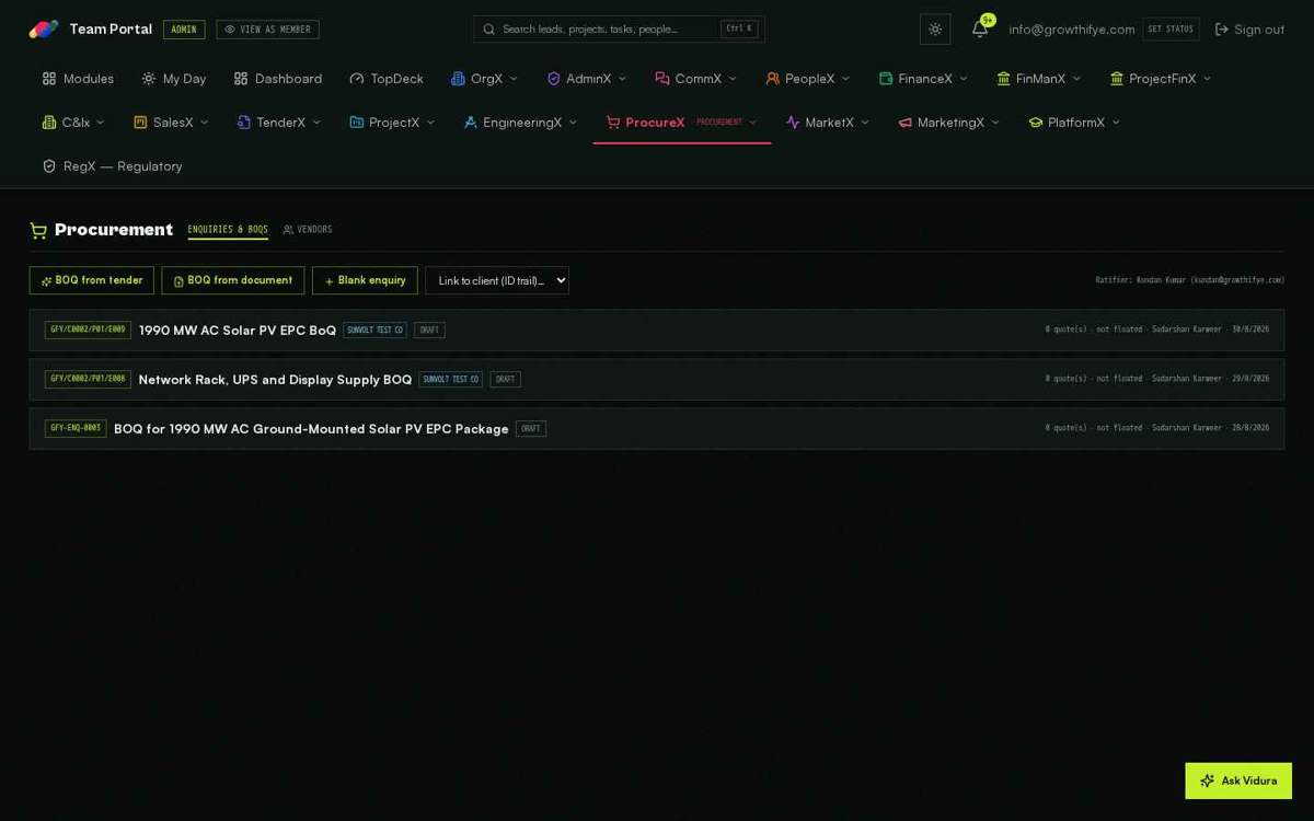 Procurement — full screen