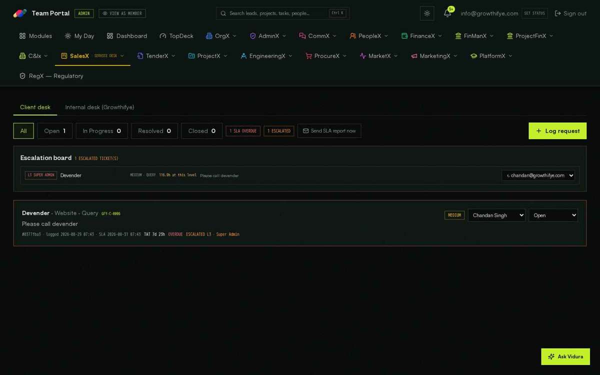 Service Desk — full screen