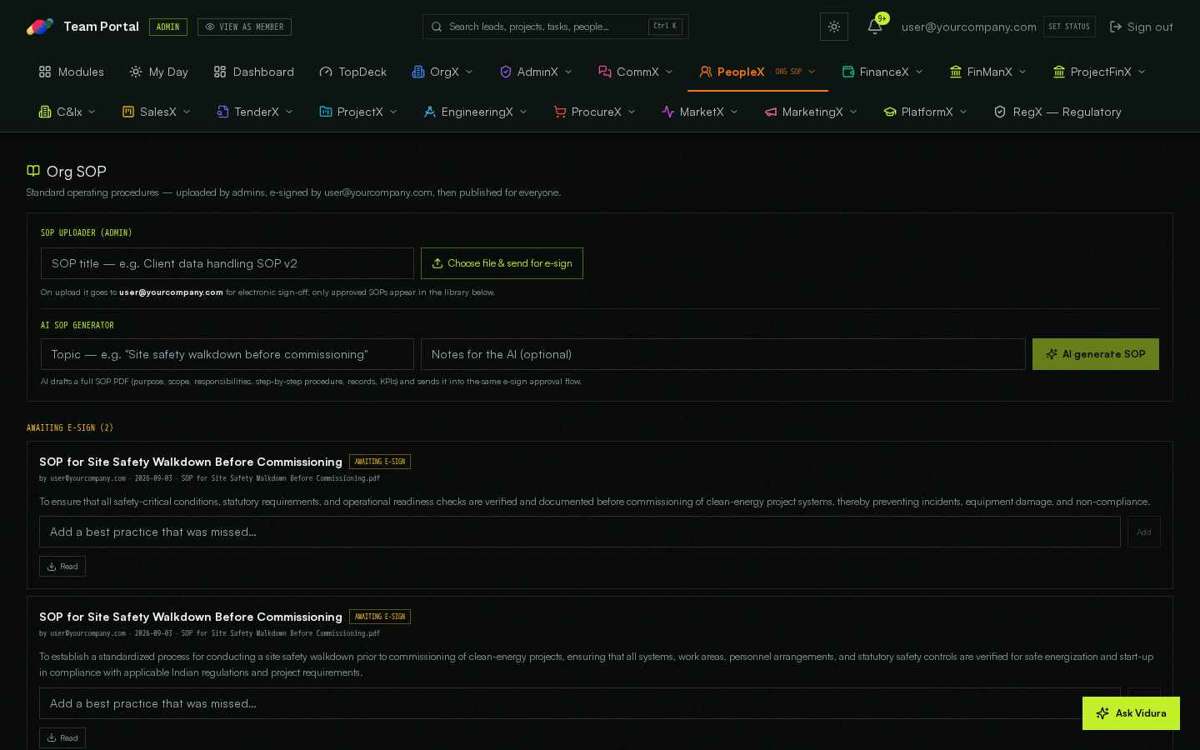Org SOP — full screen