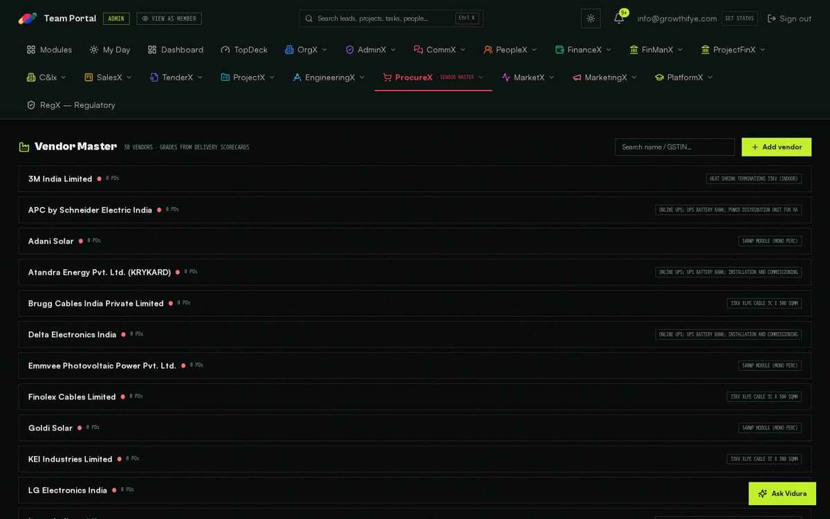 Vendor Master — full screen